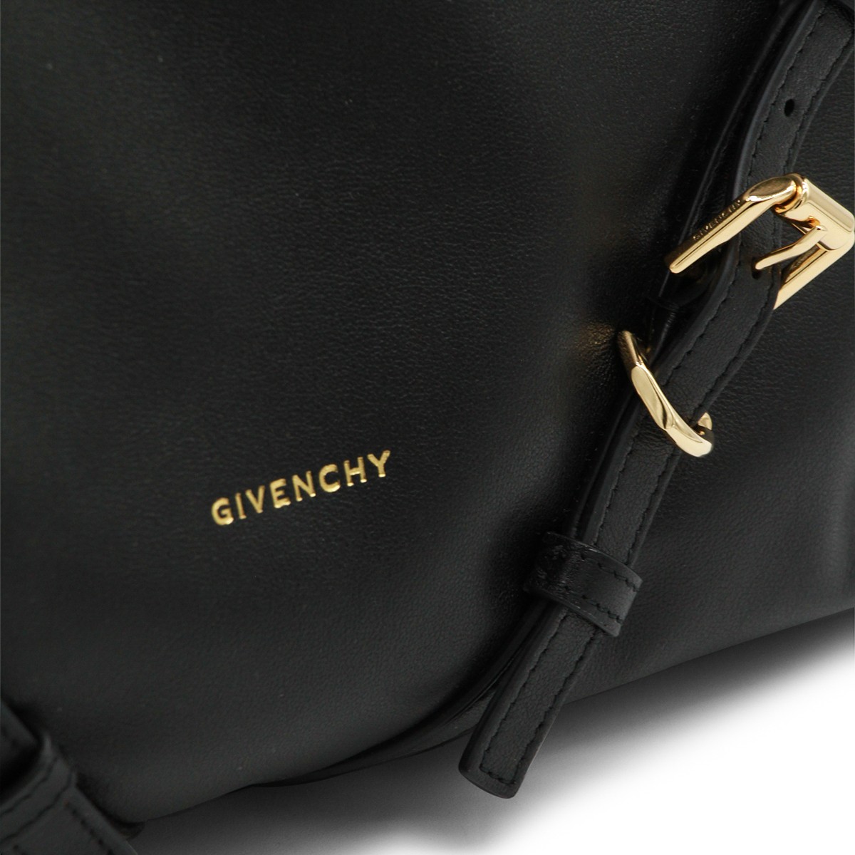 BLACK LEATHER VOYOU MEDIUM SHOULDER BAG