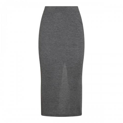 GREY CASHMERE AND SILK BLEND PENCIL KNITTED SKIRT