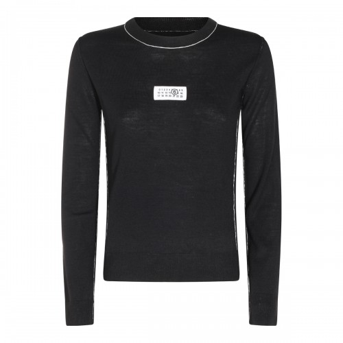 BLACK VIRGIN WOOL LOGO SWEATER