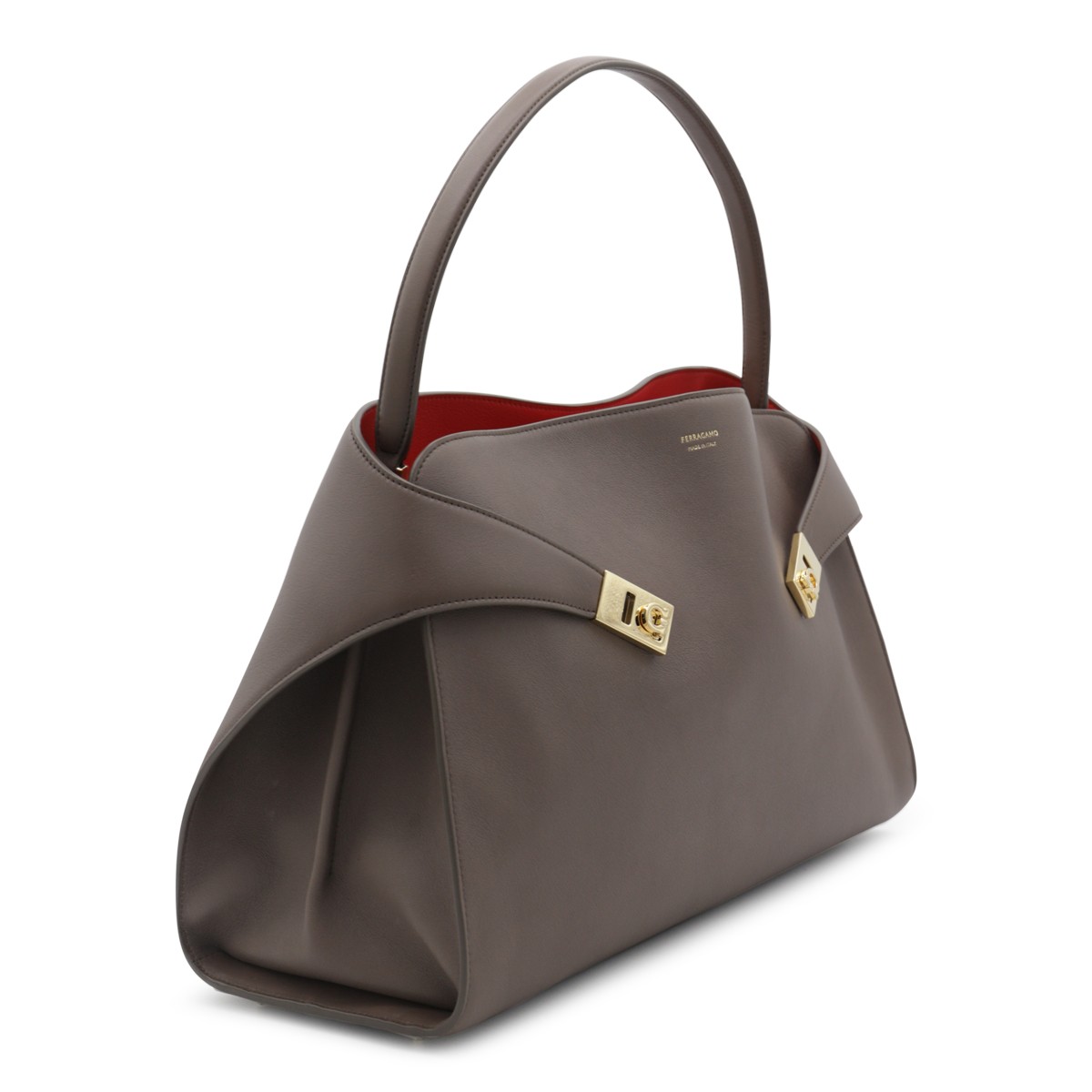 BROWN CALF LEATHER HUG M TOP HANDLE BAG