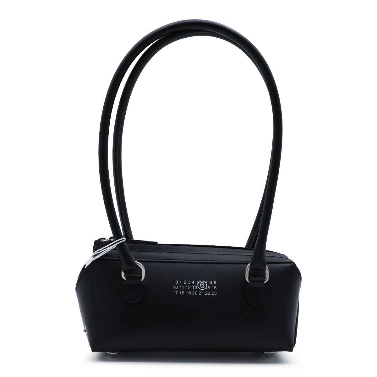 BLACK LEATHER BOWLING SHOULDER BAG