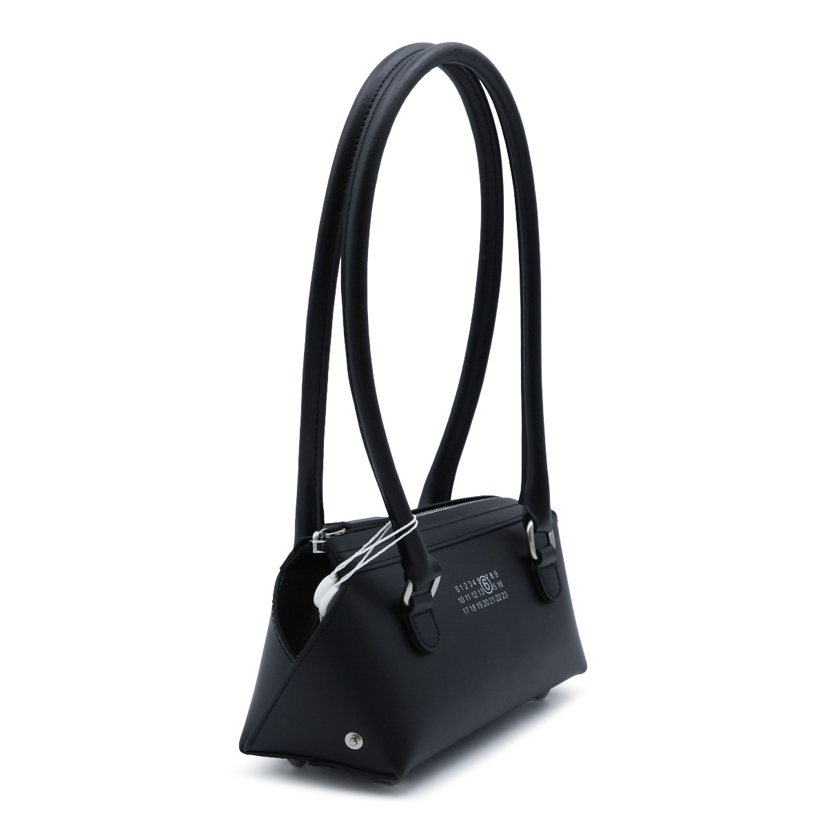 BLACK LEATHER BOWLING SHOULDER BAG