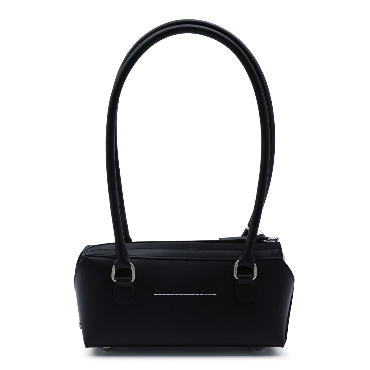 BLACK LEATHER BOWLING SHOULDER BAG