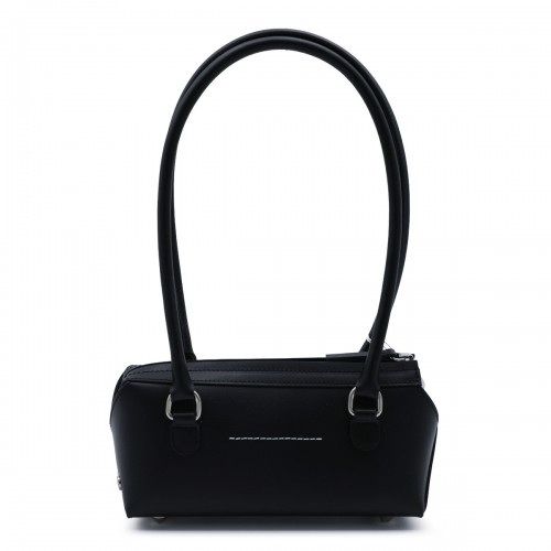 BLACK LEATHER BOWLING SHOULDER BAG