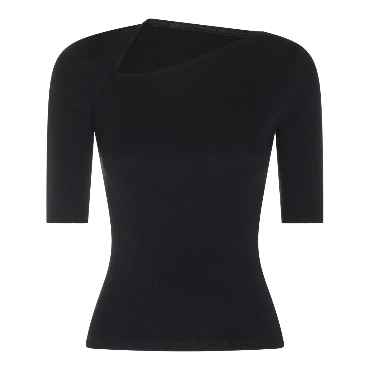 BLACK COTTON AND VIRGIN WOOL BLEND...