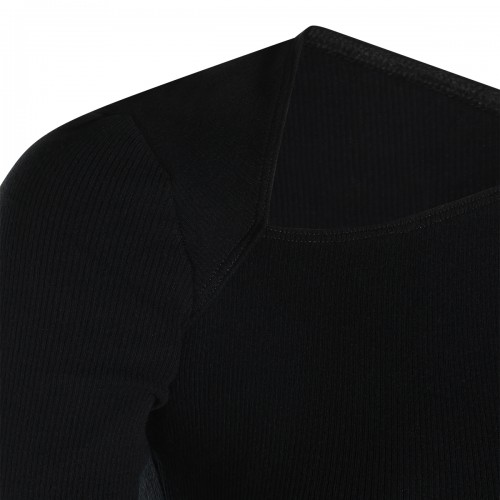 BLACK COTTON AND VIRGIN WOOL BLEND STRETCH TOP