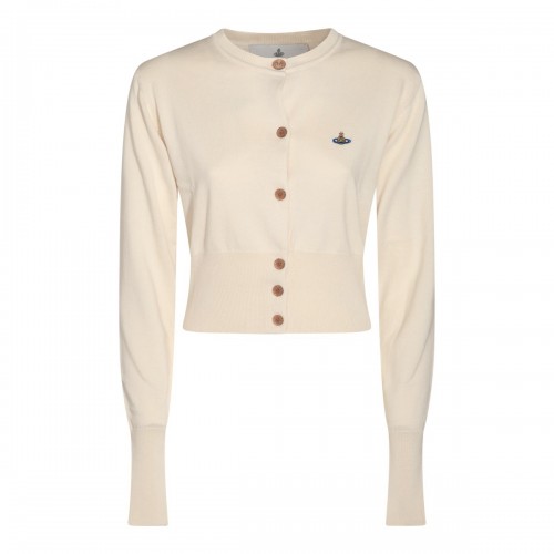 WHITE COTTON AND CASHMERE BLEND CROPPED BEA CARDIGAN