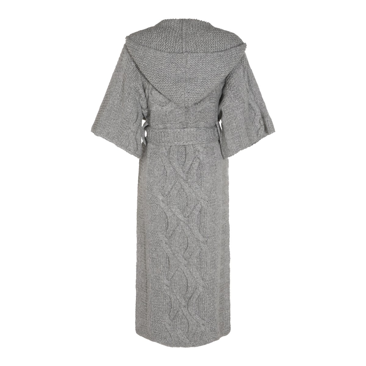 GREY CASHMERE SELF TIE BELTED CARDIGAN