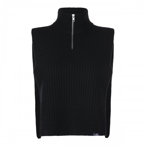 BLACK WOOL STOLE VEST SWEATER
