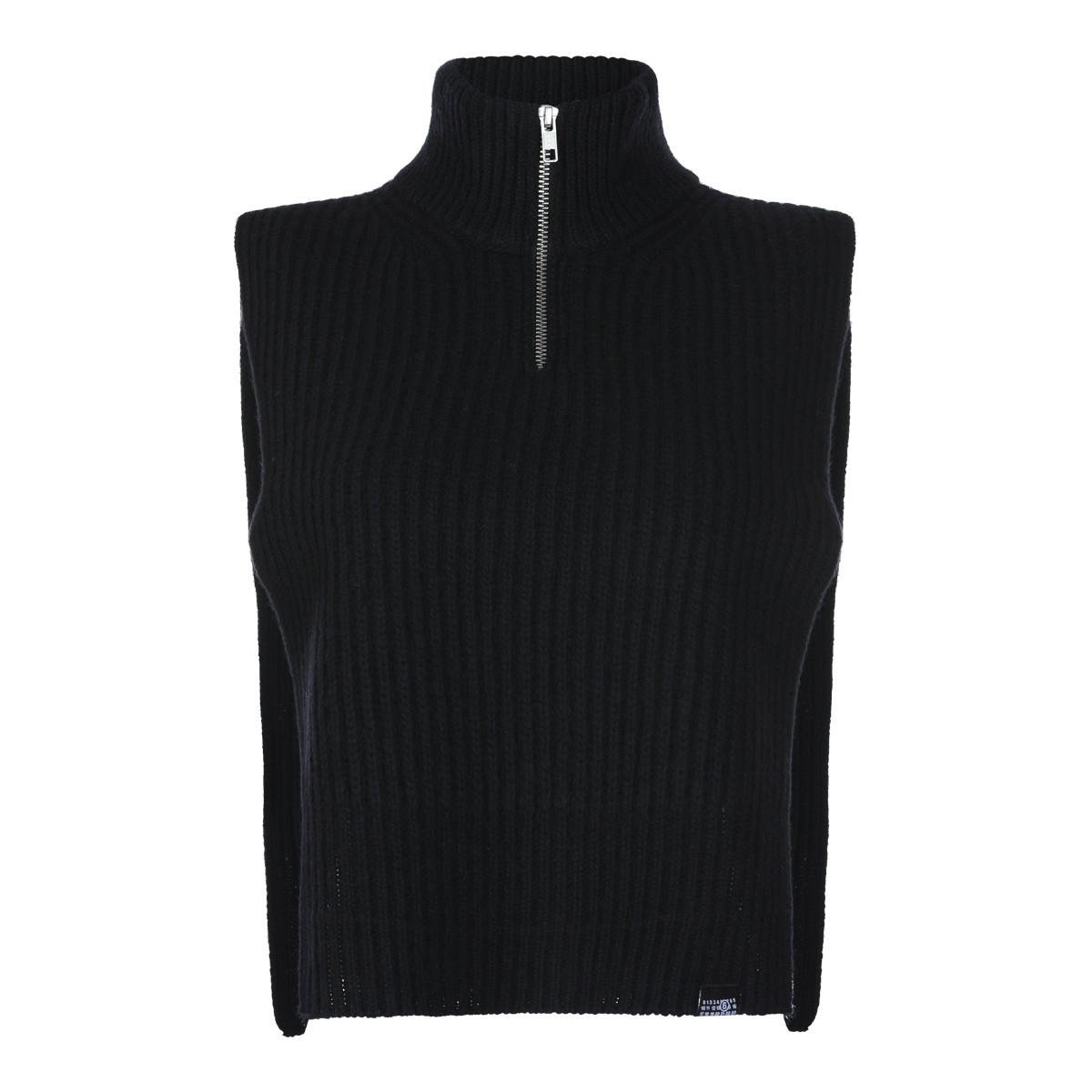 BLACK WOOL STOLE VEST SWEATER