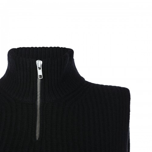 BLACK WOOL STOLE VEST SWEATER