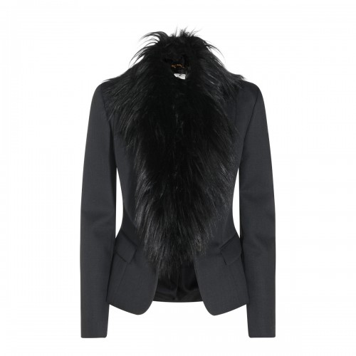 BLACK VIRGIN WOOL FUR BLAZER