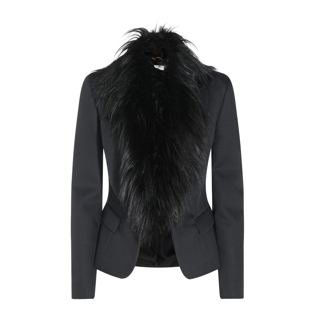 BLACK VIRGIN WOOL FUR BLAZER