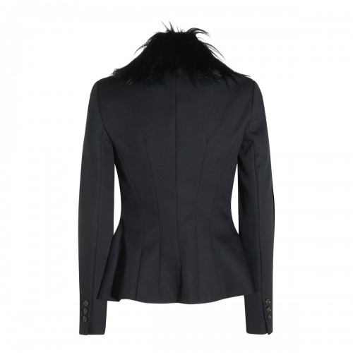 BLACK VIRGIN WOOL FUR BLAZER 2