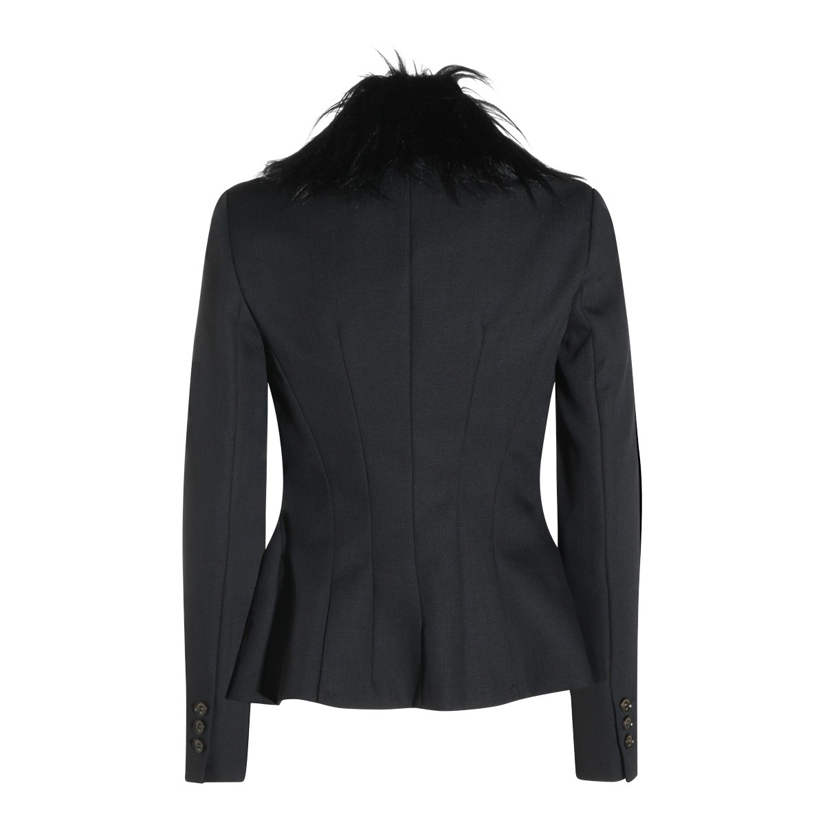BLACK VIRGIN WOOL FUR BLAZER