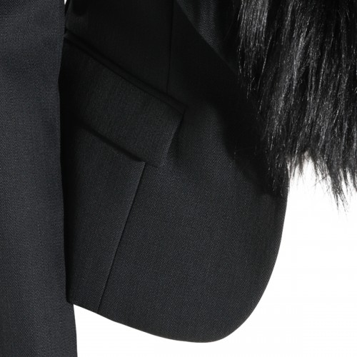 BLACK VIRGIN WOOL FUR BLAZER