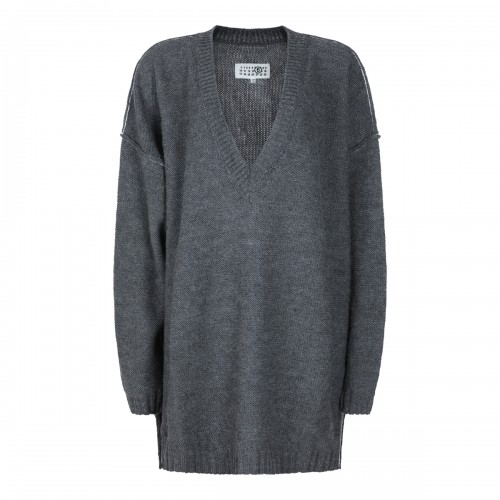GREY MELANGE WOOL BLEND SWEATER