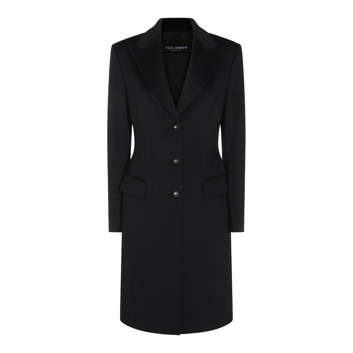 BLACK VIRGIN WOOL LONG COAT