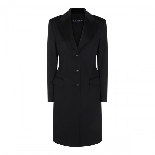 BLACK VIRGIN WOOL LONG COAT