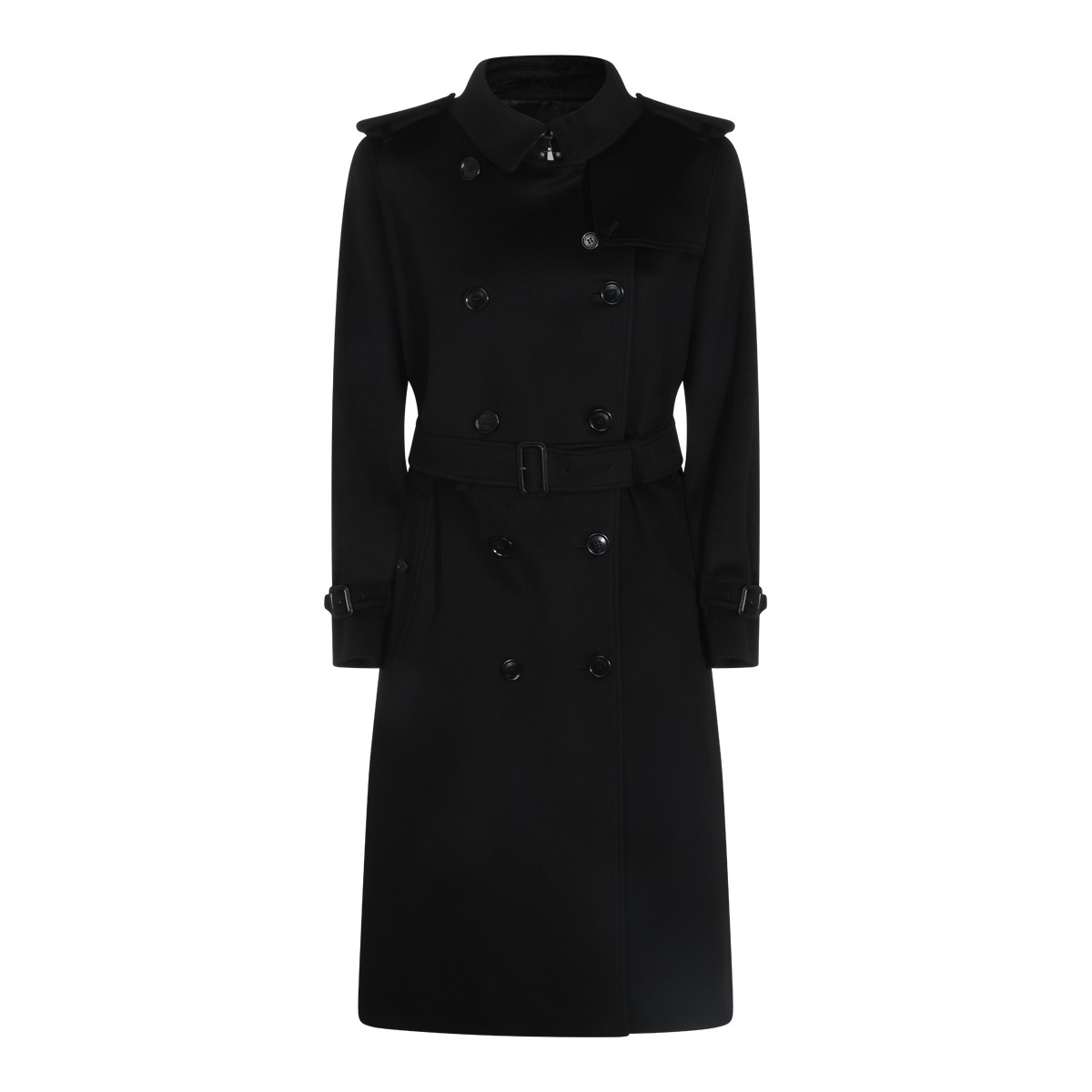 BLACK WOOL TRENCH COAT