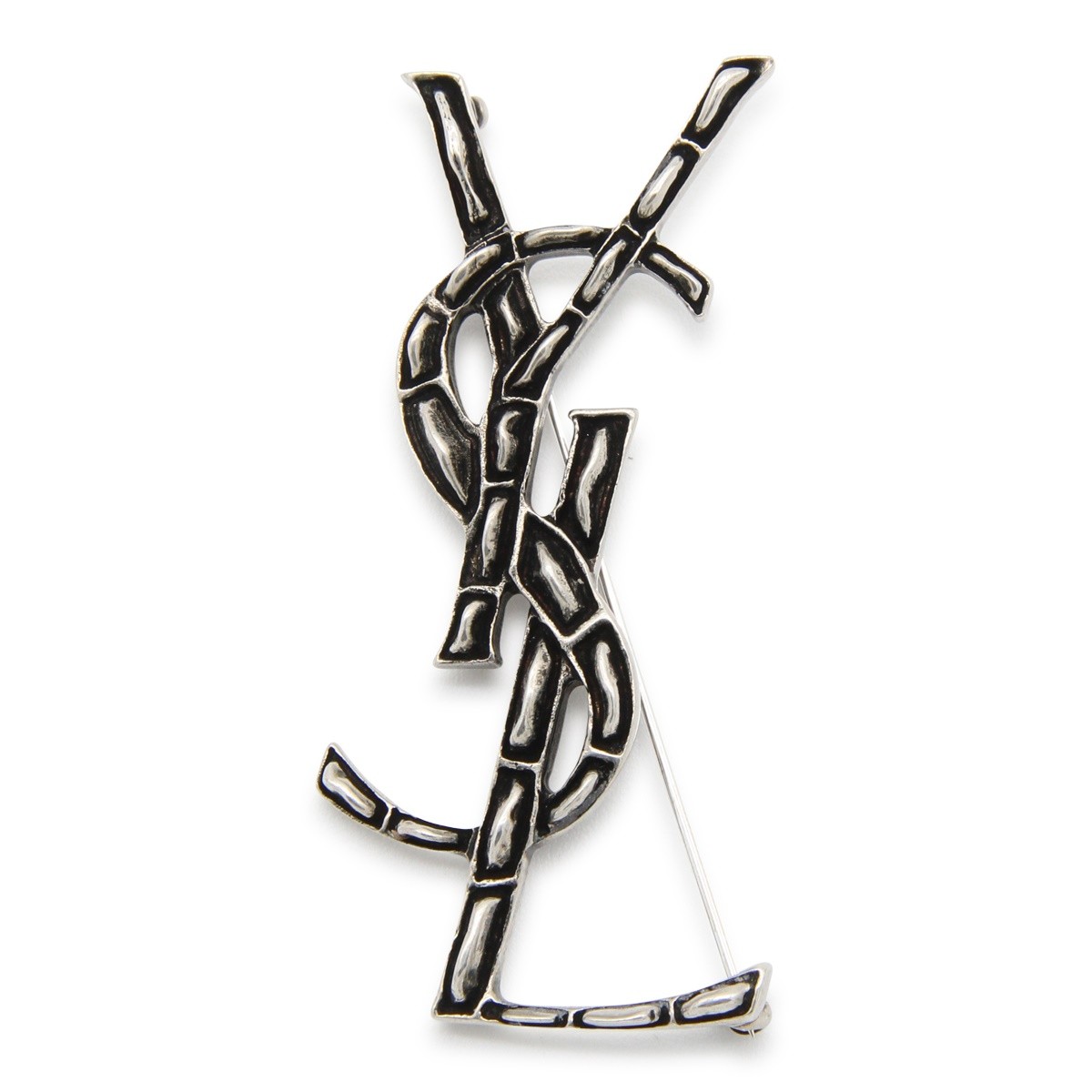 SILVER BRASS LOGO BROOCHE