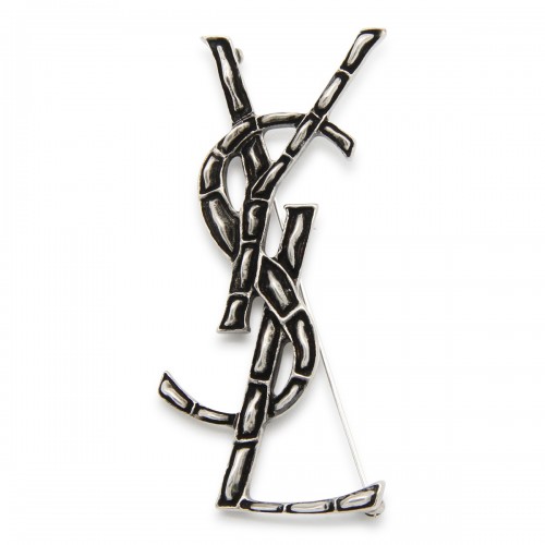SILVER BRASS LOGO BROOCHE