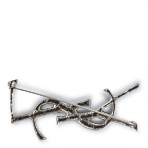 SILVER BRASS LOGO BROOCHE