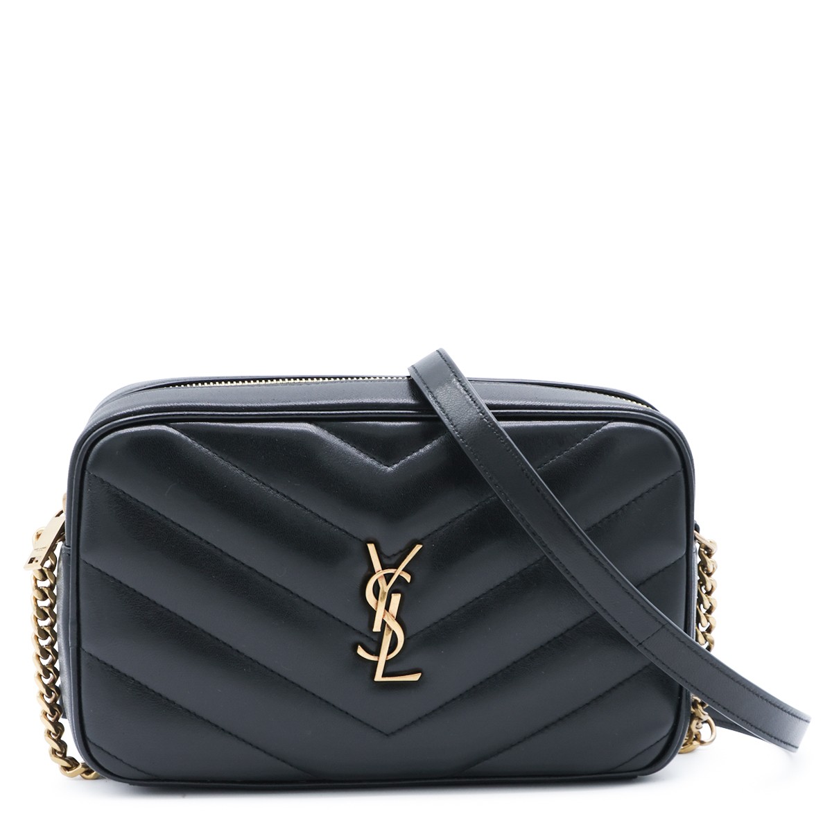BLACK LEATHER LOULOU CAMERA CROSSBODY...