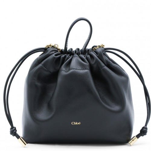 BLACK LEATHER TOP HANDLE BAG