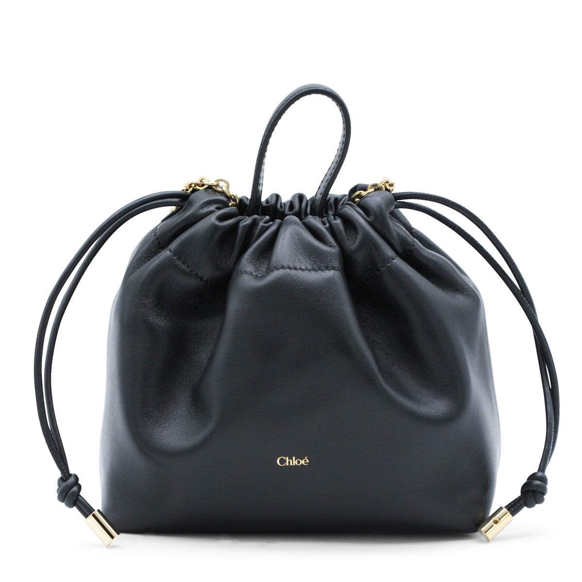BLACK LEATHER TOP HANDLE BAG
