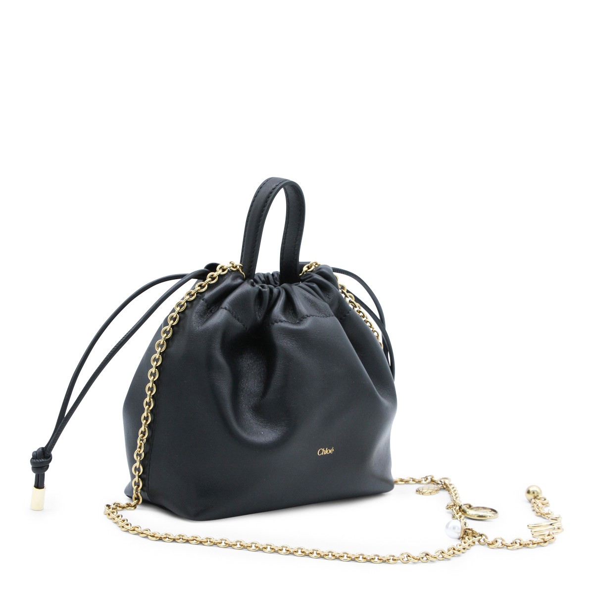 BLACK LEATHER TOP HANDLE BAG