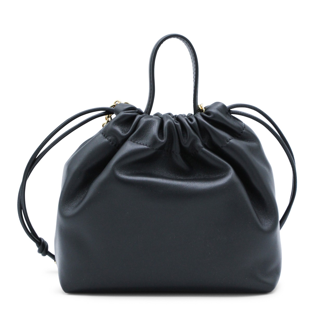 BLACK LEATHER TOP HANDLE BAG