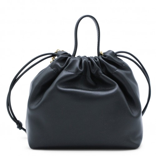 BLACK LEATHER TOP HANDLE BAG