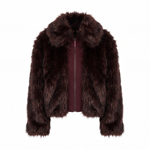 BLACK-GARNET FAUX FUR JACKET