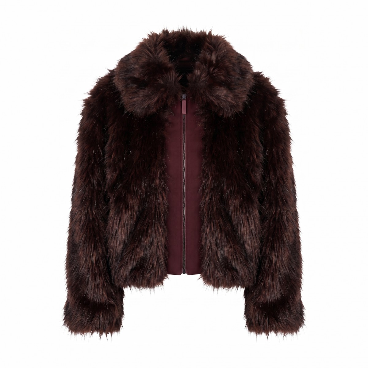 BLACK-GARNET FAUX FUR JACKET