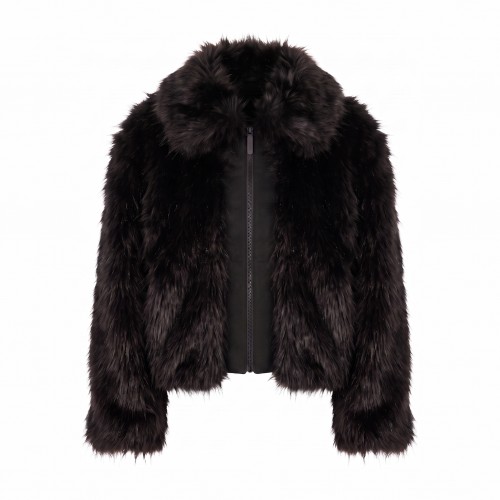 BLACK-GARNET FAUX FUR JACKET