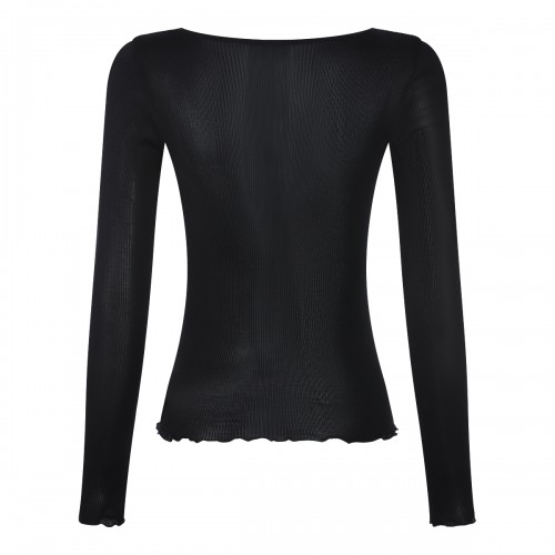 BLACK SILK LONG SLEEVED TOP