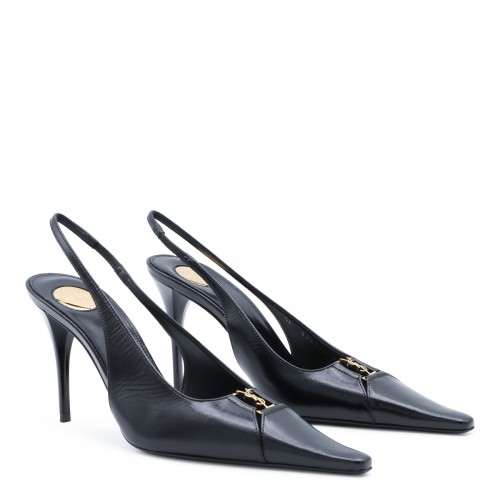 BLACK LEATHER BABYLONE PUMPS