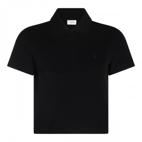 BLACK COTTON CROPPED POLO...