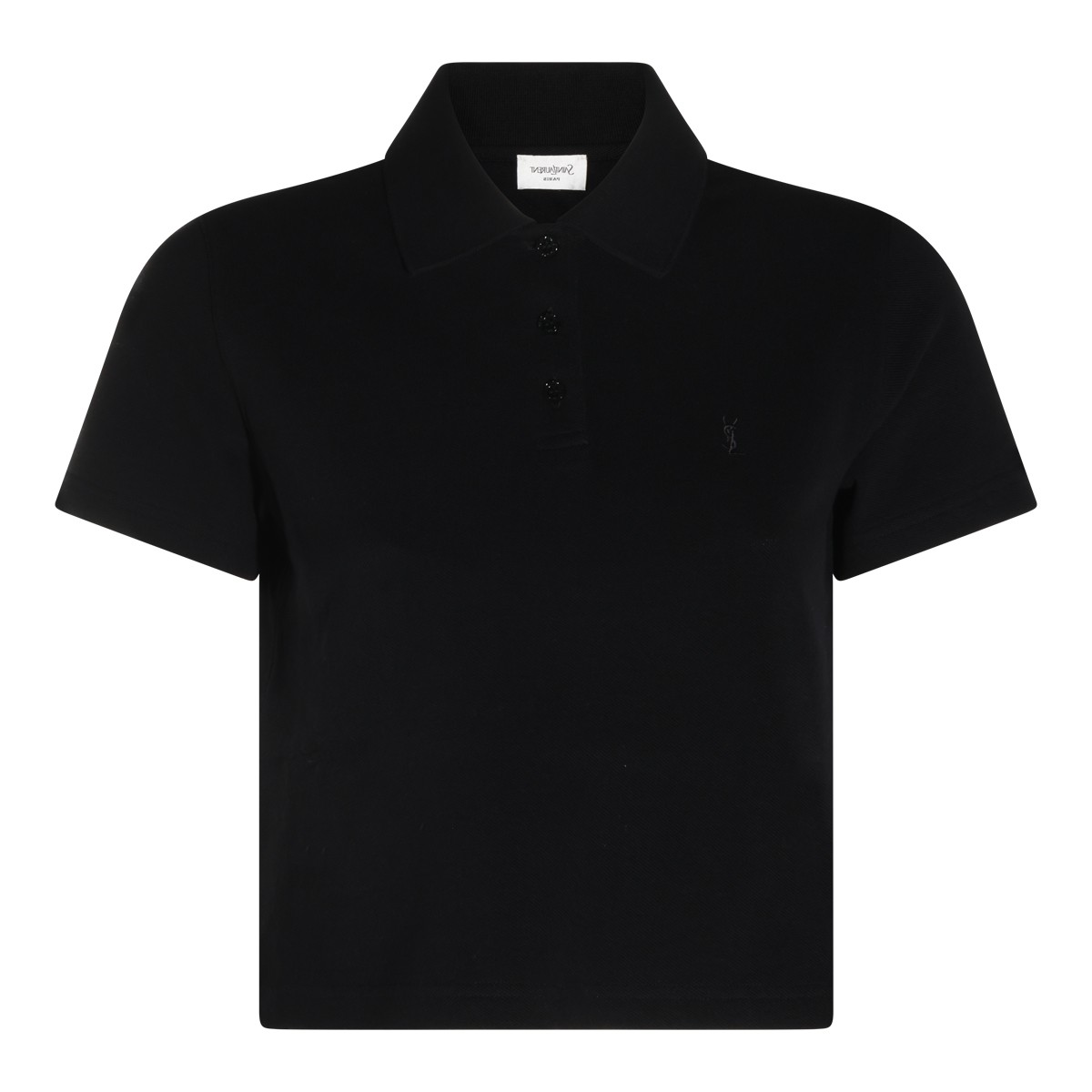 BLACK COTTON CROPPED POLO SHIRT