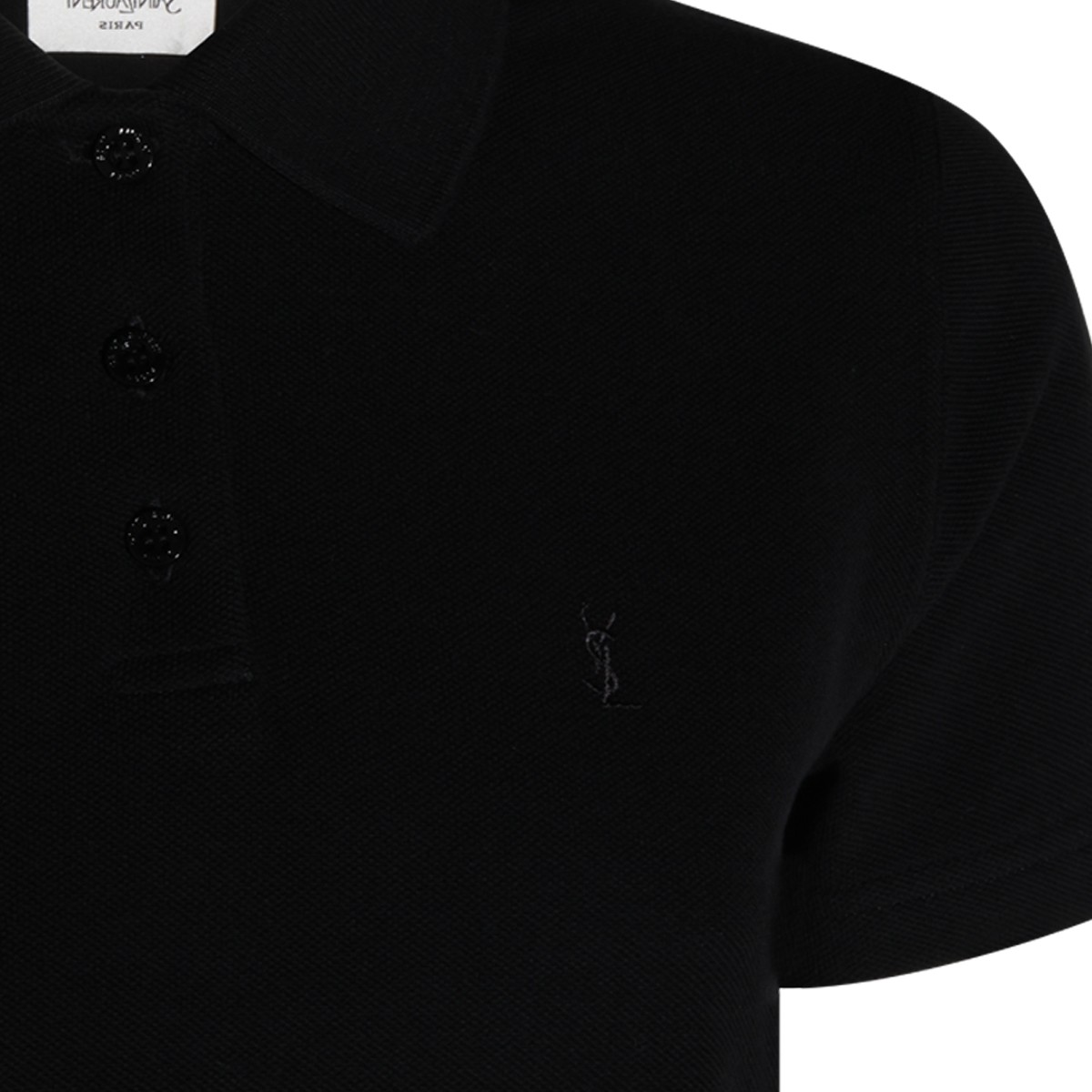 BLACK COTTON CROPPED POLO SHIRT