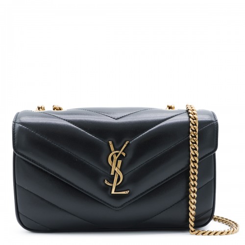 BLACK LEATHER LOULOU SHOULDER BAG