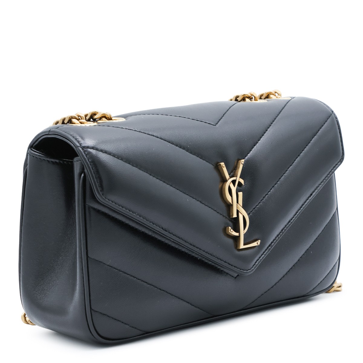 BLACK LEATHER LOULOU SHOULDER BAG