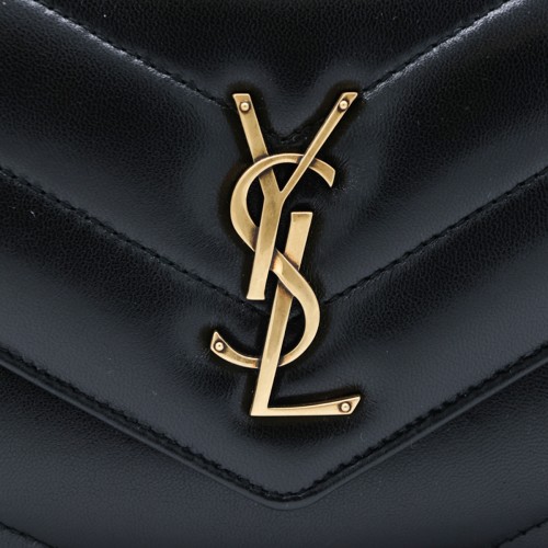 BLACK LEATHER LOULOU SHOULDER BAG