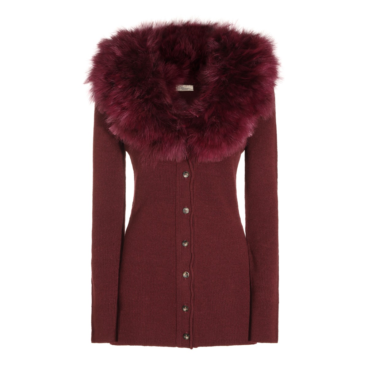BURGUNDY VIRGIN WOOL FUR CARDIGAN