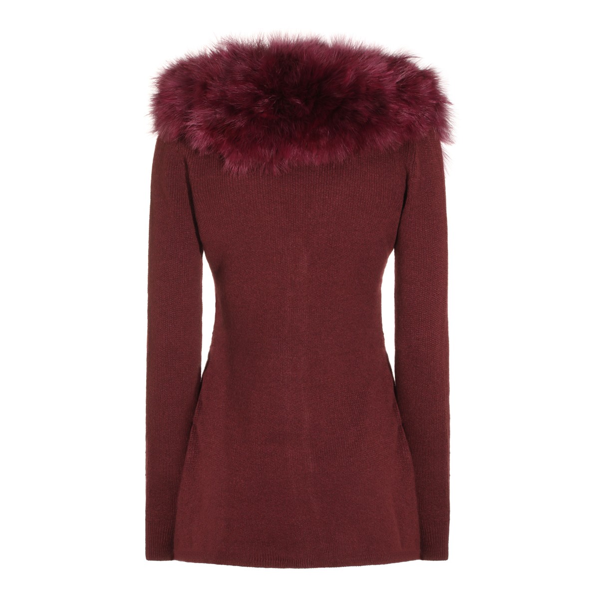 BURGUNDY VIRGIN WOOL FUR CARDIGAN