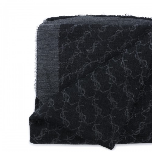 BLACK WOOL AND SILK SCARF