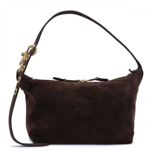 BROWN SUEDE BOWLING SHOULDER BAG
