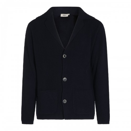 NAVY VIRGIN WOOL CARDIGAN