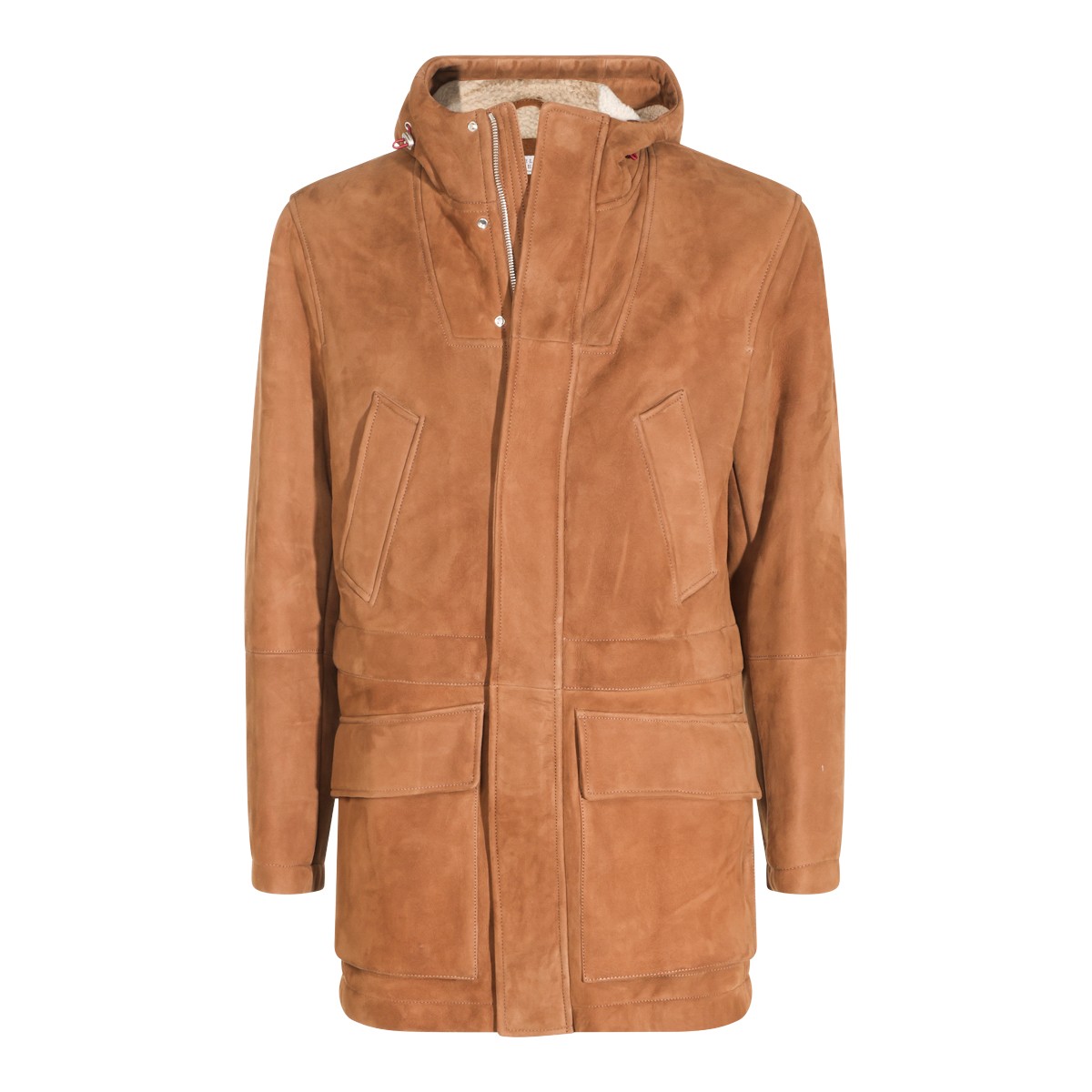 BROWN SHEARLING HOODED COAT